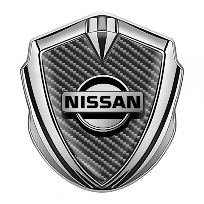 Nissan Emblem Trunk Badge Silver Dark Carbon Metallic Logo Design