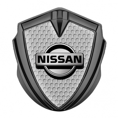 Nissan Emblem Badge Graphite Grey Honeycomb Motif Metallic Logo