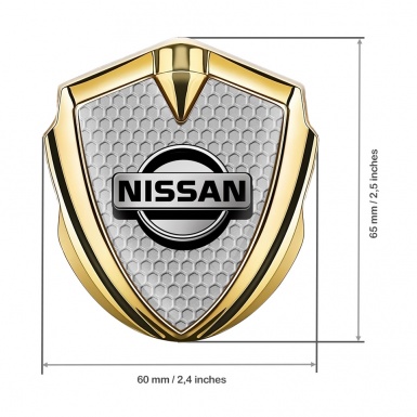 Nissan Emblem Badge Gold Grey Honeycomb Motif Metallic Logo