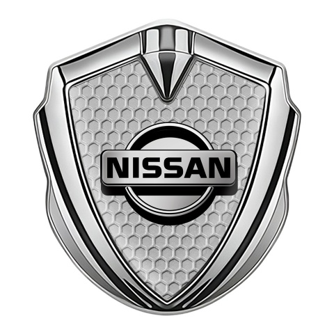 Nissan Emblem Badge Silver Grey Honeycomb Motif Metallic Logo