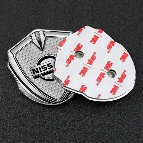 Nissan Emblem Badge Silver Grey Honeycomb Motif Metallic Logo