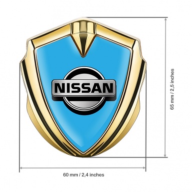 Nissan Emblem Car Badge Gold Glacial Blue Metallic Edition