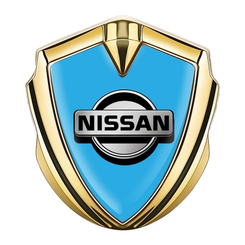 Nissan Emblem Car Badge Gold Glacial Blue Metallic Edition