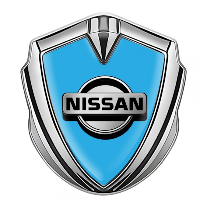 Nissan Emblem Car Badge Silver Glacial Blue Metallic Edition