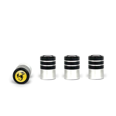 Fiat Abarth Valve Caps Black 4 pcs Yellow Silicone Sticker with Black Logo