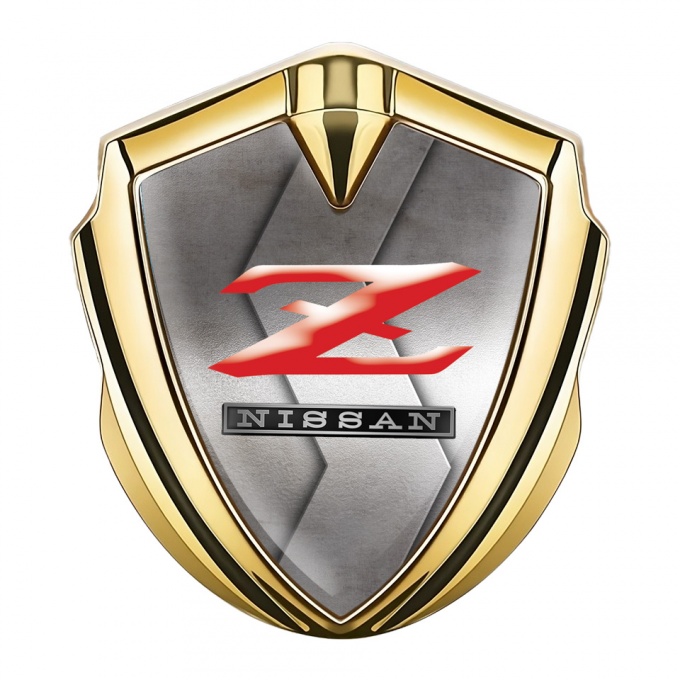 Nissan Metal 3D Domed Emblem Gold Metallic Surface Z Series Red Logo