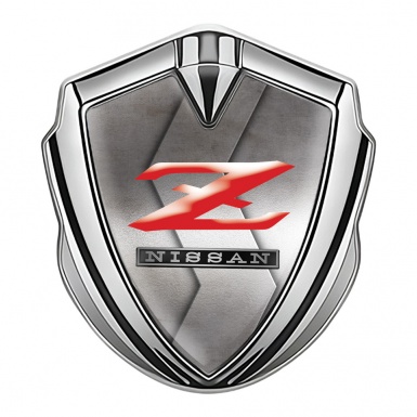 Nissan Metal 3D Domed Emblem Silver Metallic Surface Z Series Red Logo