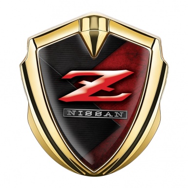 Nissan Emblem Badge Gold Dark Red Panels Z Model Logo Design