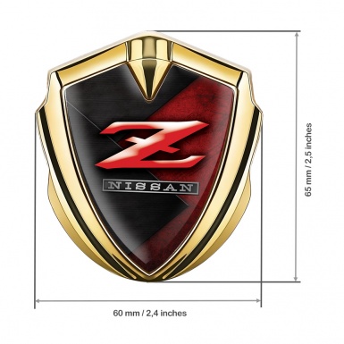 Nissan Emblem Badge Gold Dark Red Panels Z Model Logo Design