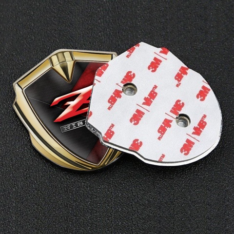 Nissan Emblem Badge Gold Dark Red Panels Z Model Logo Design