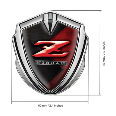 Nissan Emblem Badge Silver Dark Red Panels Z Model Logo Design