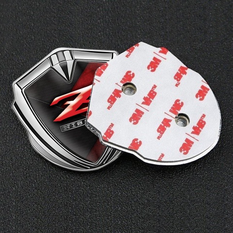 Nissan Emblem Badge Silver Dark Red Panels Z Model Logo Design
