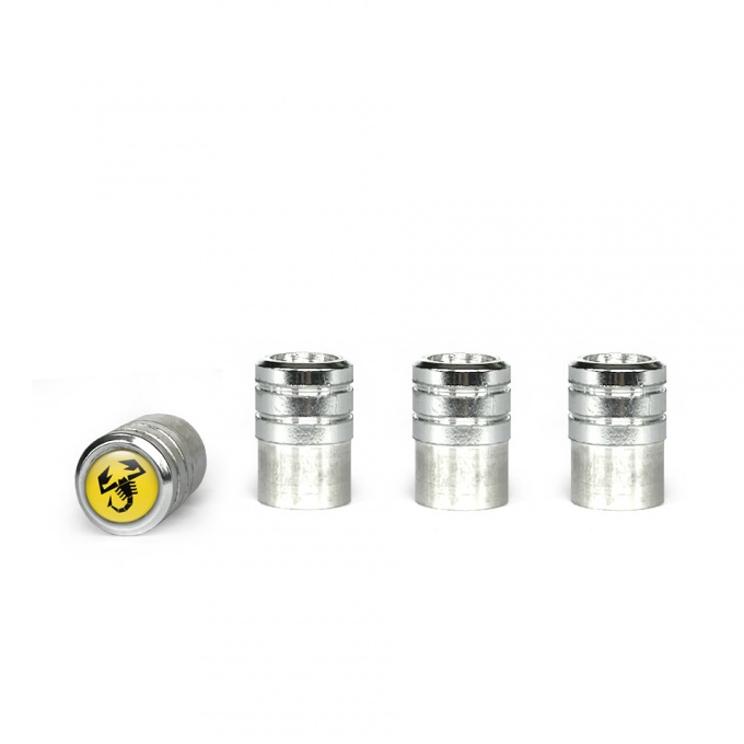 Fiat Abarth Valve Caps Aluminum 4 pcs Yellow Silicone Sticker with Black Logo