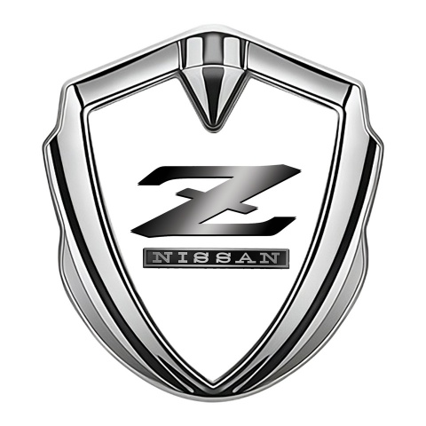 Nissan Fender Emblem Badge Silver White Background Grey Z Logo