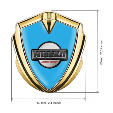 Nissan Emblem Self Adhesive Gold Sky Blue Base Heavy Dark Logo