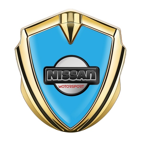 Nissan Emblem Self Adhesive Gold Sky Blue Base Heavy Dark Logo