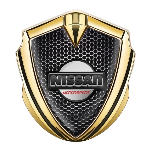 Nissan Bodyside Domed Emblem Gold Perforated Metal Motorsport Logo