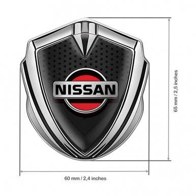 Nissan Emblem Car Badge Silver Dark Mesh Grey Red Logo Design