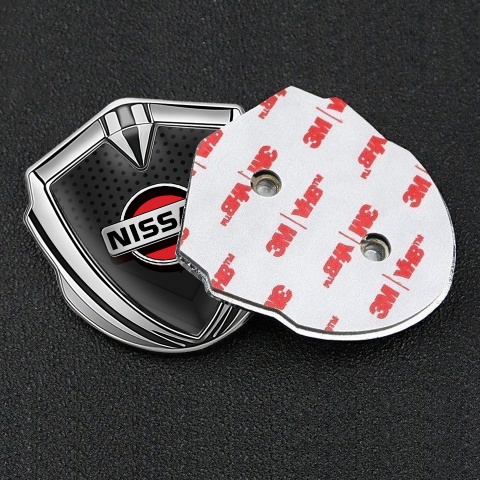 Nissan Emblem Car Badge Silver Dark Mesh Grey Red Logo Design