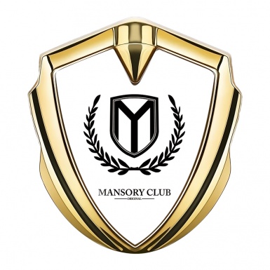 Mansory Club Metal 3D Domed Emblem Gold White Base Black Logo