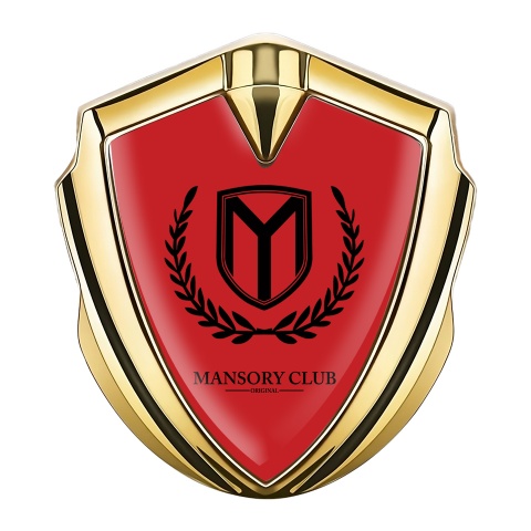 Mansory Club Emblem Badge Self Adhesive Gold Red Base Black Laurel