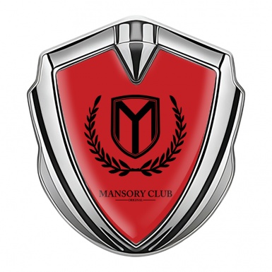 Mansory Club Emblem Badge Self Adhesive Silver Red Base Black Laurel