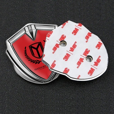 Mansory Club Emblem Badge Self Adhesive Silver Red Base Black Laurel