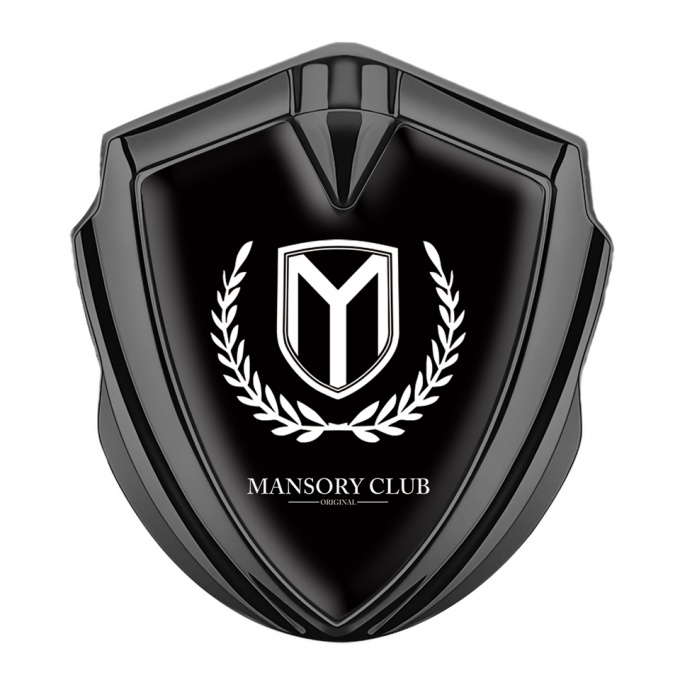 Mansory Club Emblem Fender Badge Graphite Black Base White Laurel Logo