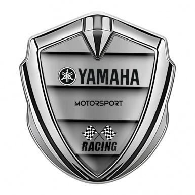 Yamaha Racing Domed Badge Silver Shutters Effect Black Logo 