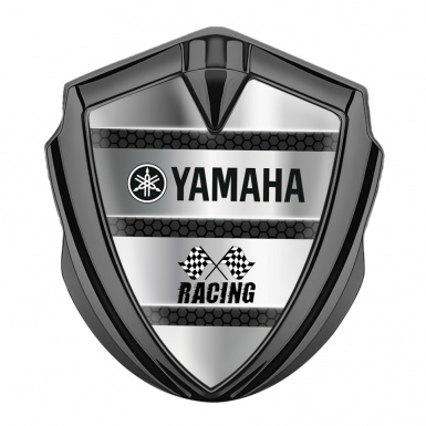 Yamaha Racing Metal 3D Domed Emblem Graphite Dark Hex Black Logo