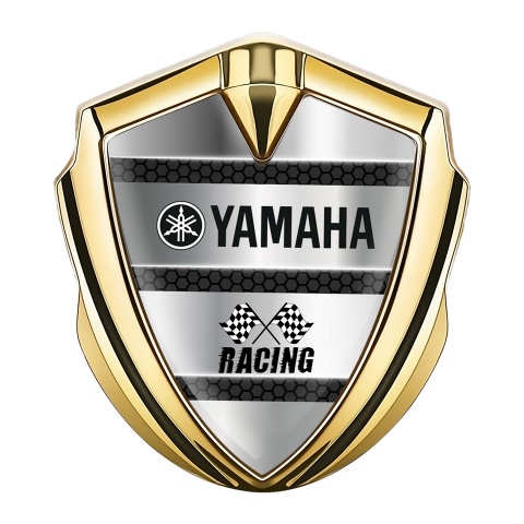 Yamaha Racing Metal 3D Domed Emblem Gold Dark Hex Black Logo