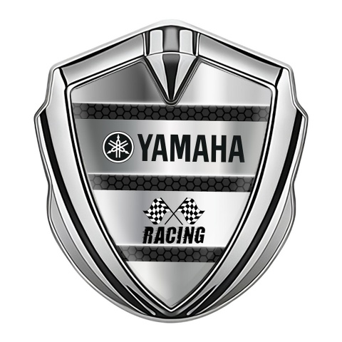 Yamaha Racing Metal 3D Domed Emblem Silver Dark Hex Black Logo