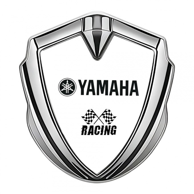 Yamaha Racing Badge Self Adhesive Silver White Base Black Edition