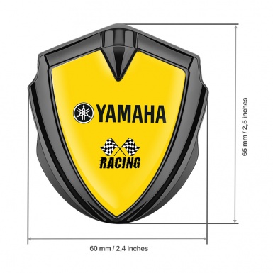 Yamaha Racing Emblem Badge Self Adhesive Graphite Yellow Base Black Logo