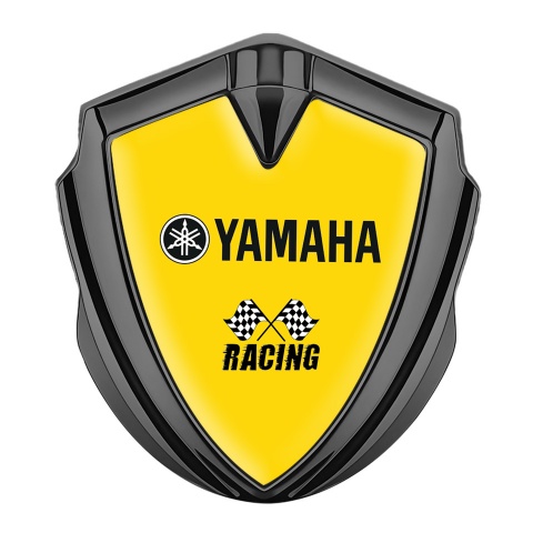 Yamaha Racing Emblem Badge Self Adhesive Graphite Yellow Base Black Logo