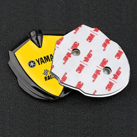 Yamaha Racing Emblem Badge Self Adhesive Graphite Yellow Base Black Logo