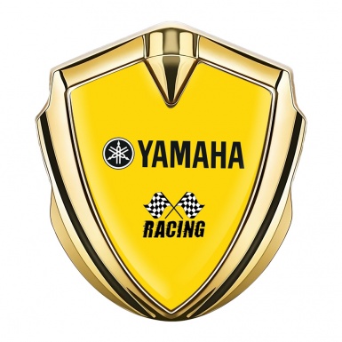 Yamaha Racing Emblem Badge Self Adhesive Gold Yellow Base Black Logo