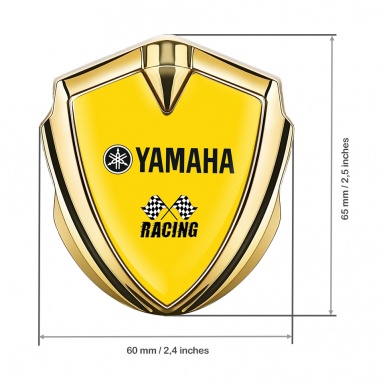 Yamaha Racing Emblem Badge Self Adhesive Gold Yellow Base Black Logo