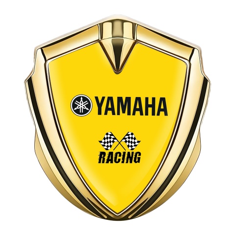 Yamaha Racing Emblem Badge Self Adhesive Gold Yellow Base Black Logo