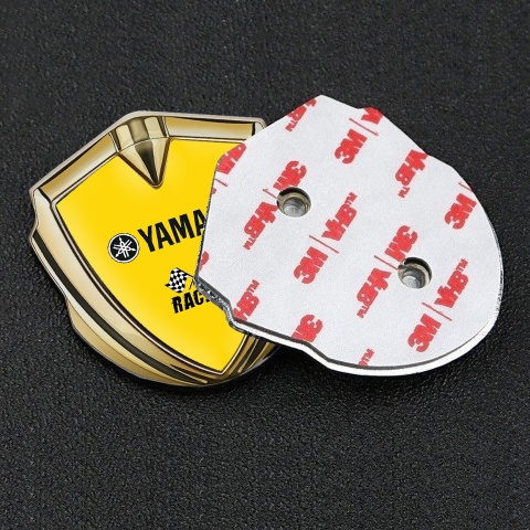 Yamaha Racing Emblem Badge Self Adhesive Gold Yellow Base Black Logo