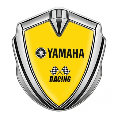 Yamaha Racing Emblem Badge Self Adhesive Silver Yellow Base Black Logo