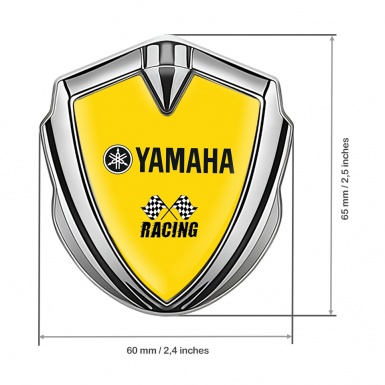 Yamaha Racing Emblem Badge Self Adhesive Silver Yellow Base Black Logo