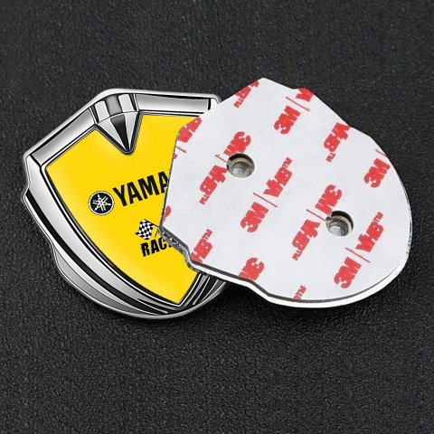 Yamaha Racing Emblem Badge Self Adhesive Silver Yellow Base Black Logo