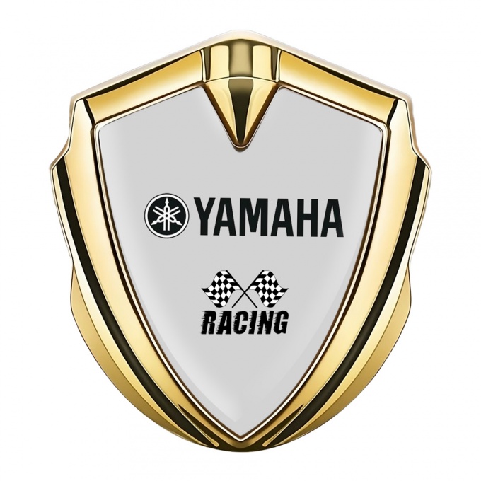 Yamaha Racing Emblem Fender Badge Gold Grey Base Black Motif