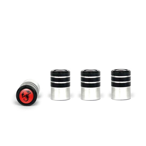 Fiat Abarth Black Valve Caps 4 pcs Red Silicone Sticker with Black Logo