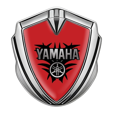 Yamaha Metal Emblem Self Adhesive Silver Red Base Black Engine Motif