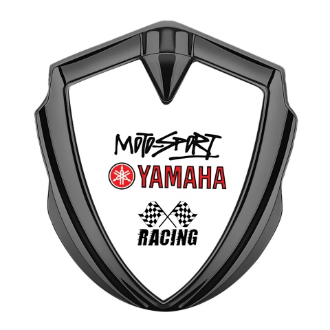 Yamaha Racing Badge Self Adhesive Graphite White Base Red Logo Design