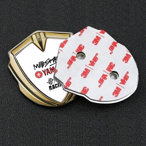 Yamaha Racing Badge Self Adhesive Gold White Base Red Logo Design