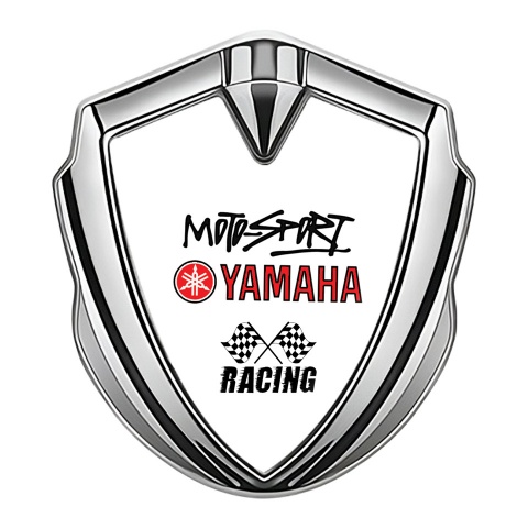 Yamaha Racing Badge Self Adhesive Silver White Base Red Logo Design