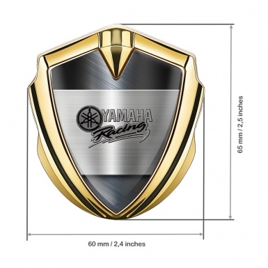 Yamaha Racing Emblem Self Adhesive Gold Brushed Metal Grey Logo